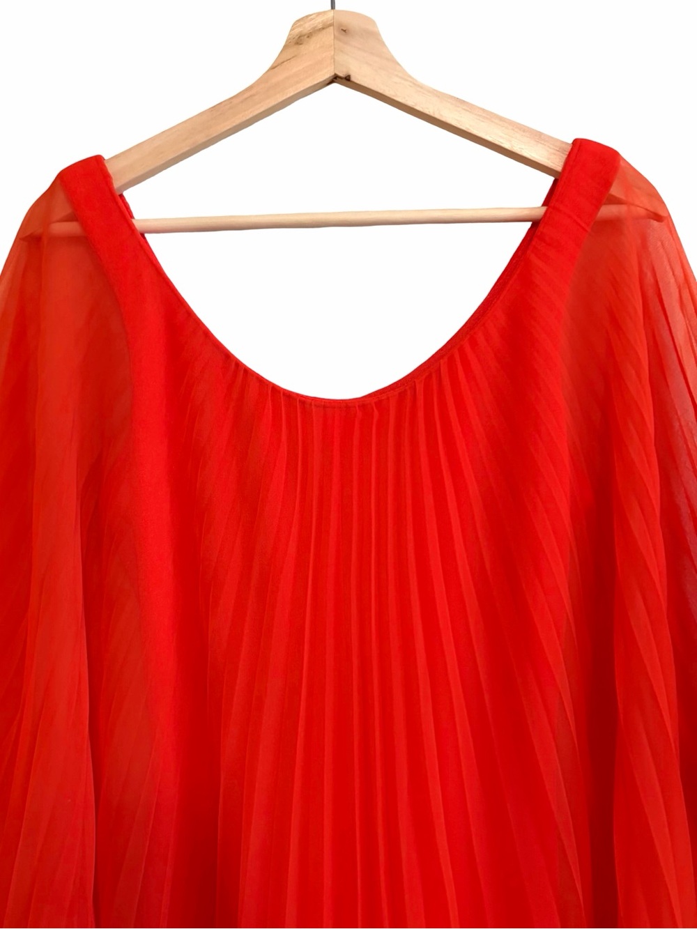 Vintage | Bright Orange Red Pleated Chiffon Goddess Dress - Picture 6 of 16